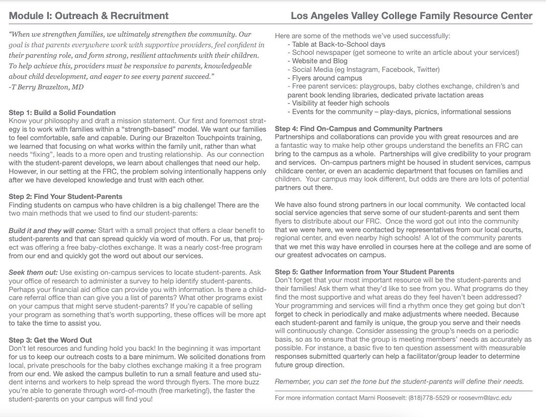 Los Angeles Valley College 2Gen Toolkit: Module 1 Outreach & Recruitment