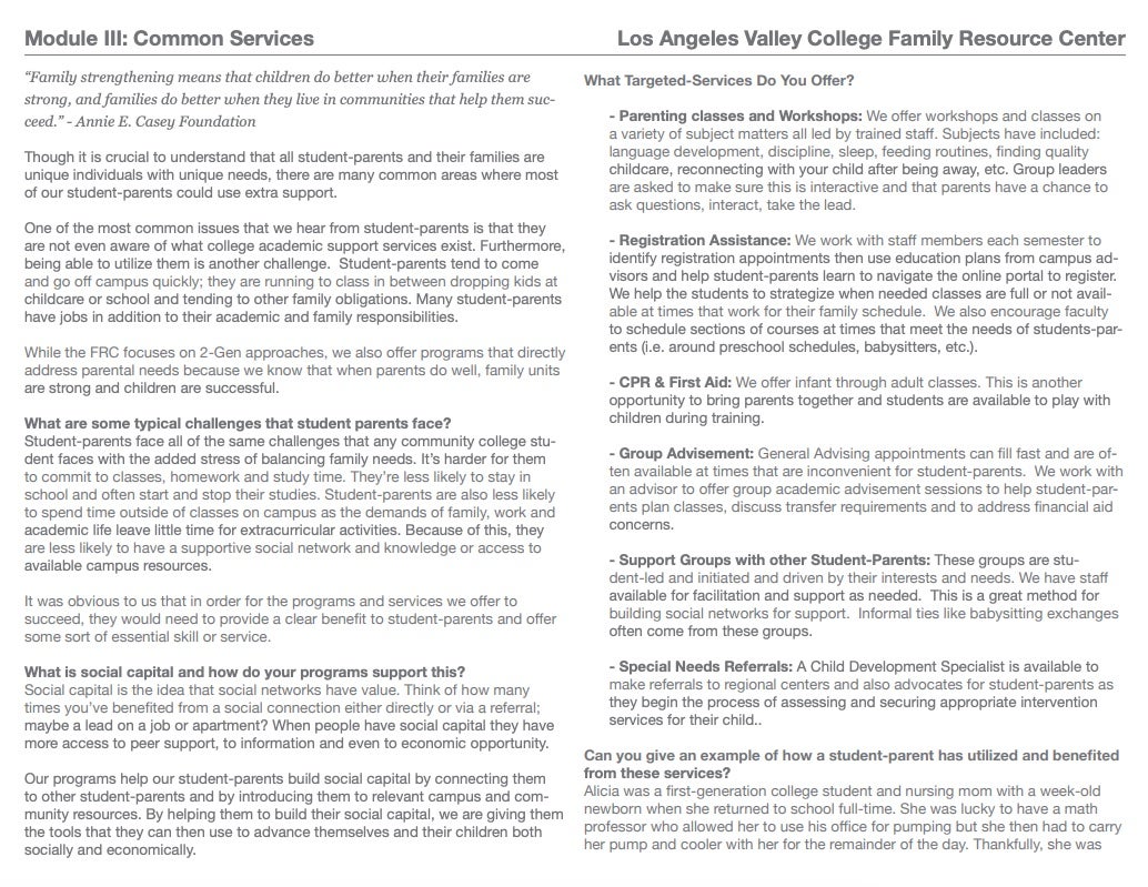 Los Angeles Valley College 2Gen Toolkit: Module 3 Common Services