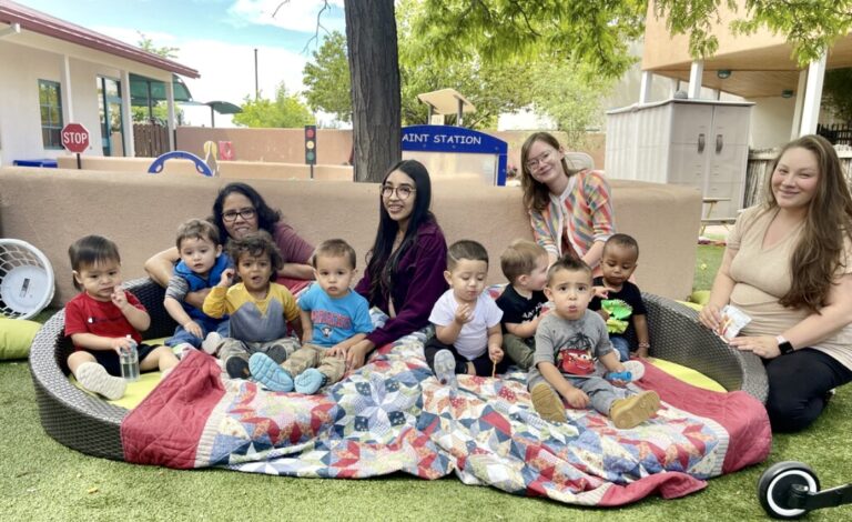 A photo of students and their children at Santa Fe Community College