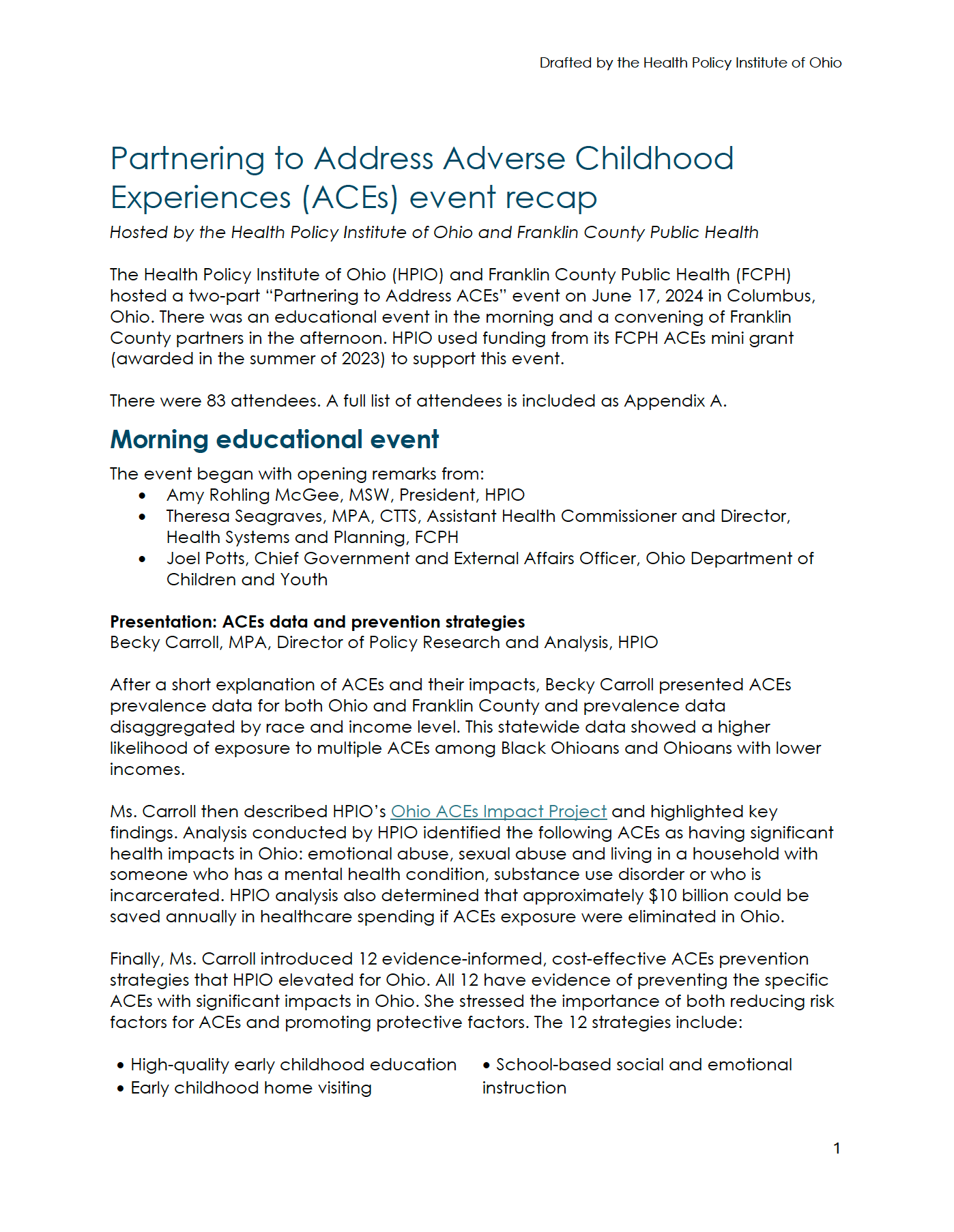 Partnering to Address Adverse Childhood Experiences (ACEs): Event Report