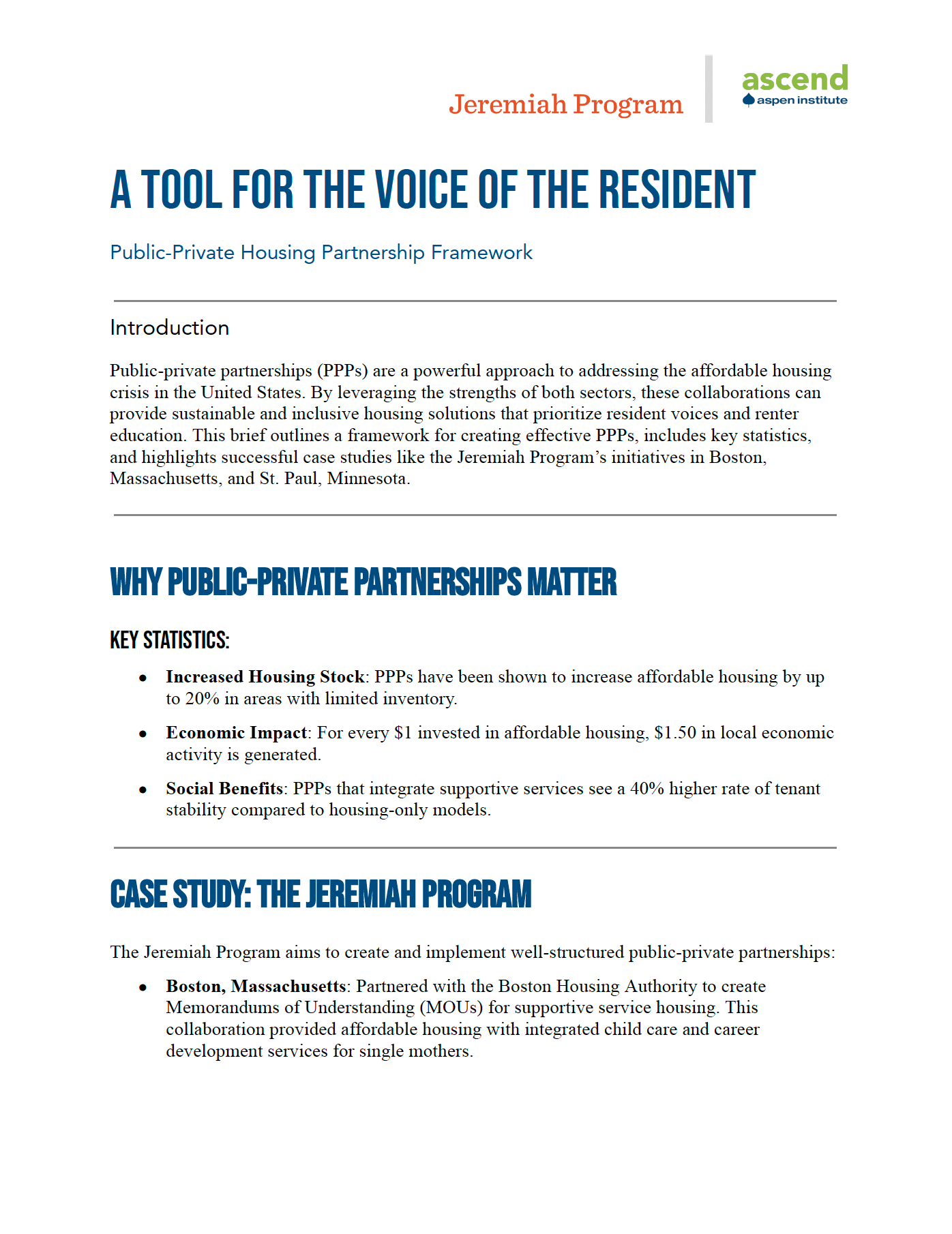 Public-Private Housing Partnership Framework: Centering Resident Voice