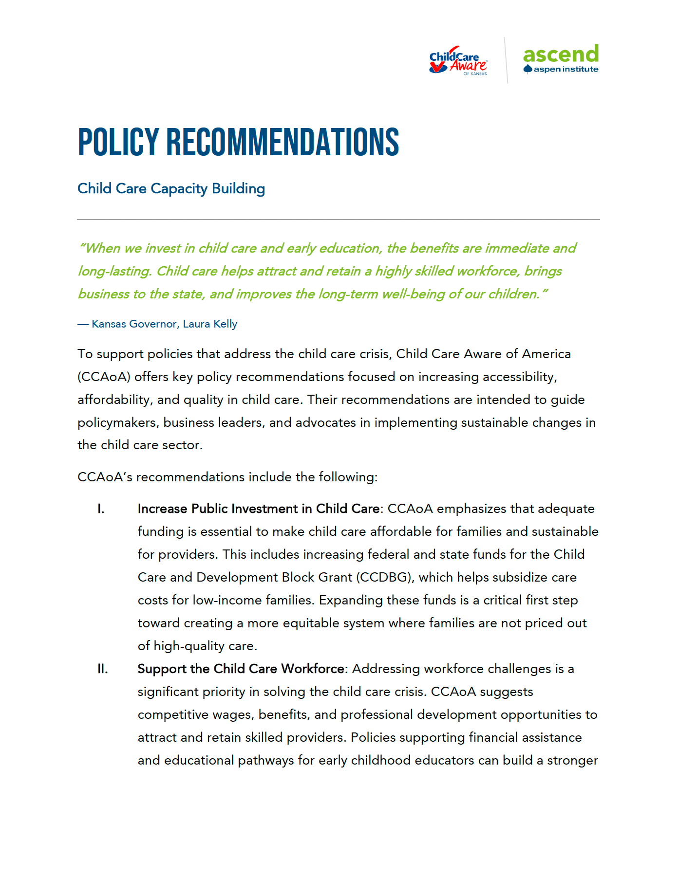 Baby Steps – Policy Recommendations